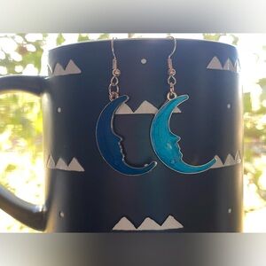Blue Crescent Moon Dangle Earrings